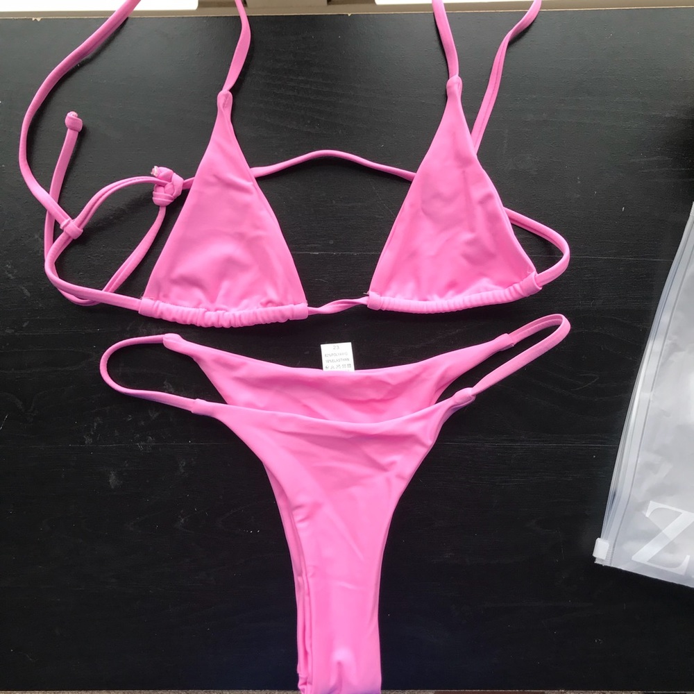(NEW) Zaful Pink Bralette Thong Bikini Set